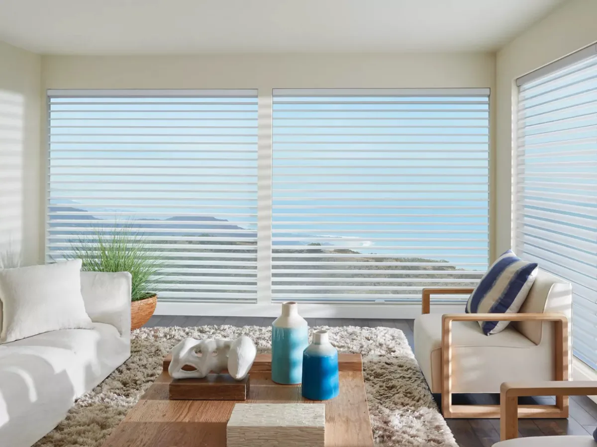 Hunter Douglas Silhouette window shadings with fabric vanes suspended between two sheers